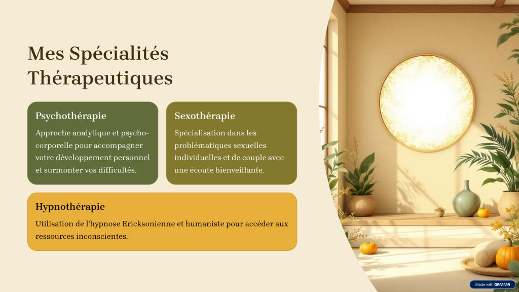 mes spéciakités psychotherapie sexotherapies hypnotherapie