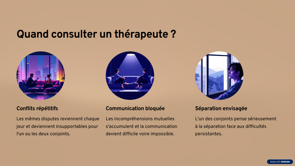 quand consulter un therapeute
conflits repetitif
communication bloquee
separation envisagee
