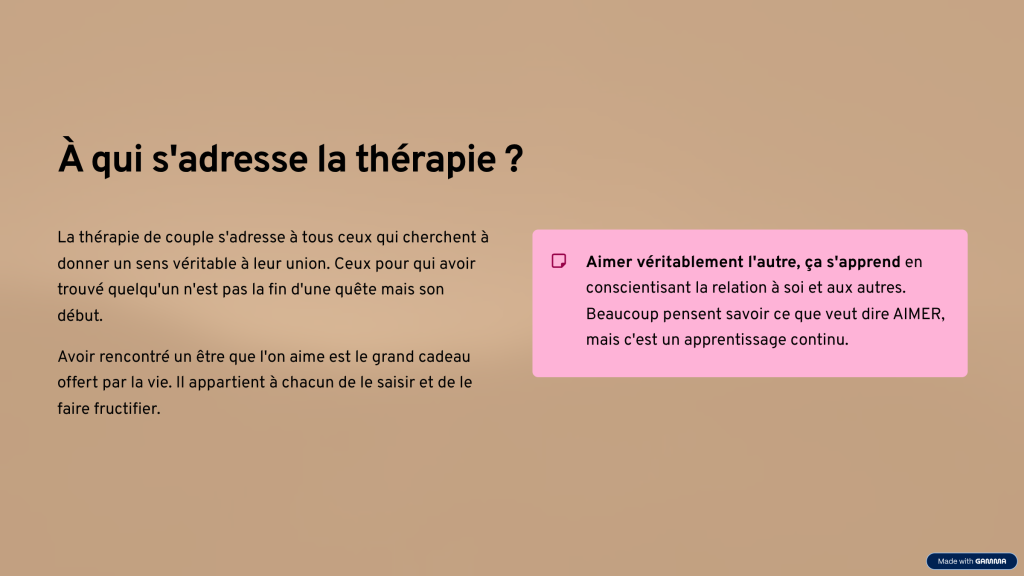 a qui s adresse la therapie
la therapie de couple s adressent à tous ceux qui cherchent à donner un sens à leur union
aimer l autre ça s'apprend en conscientisant la relation