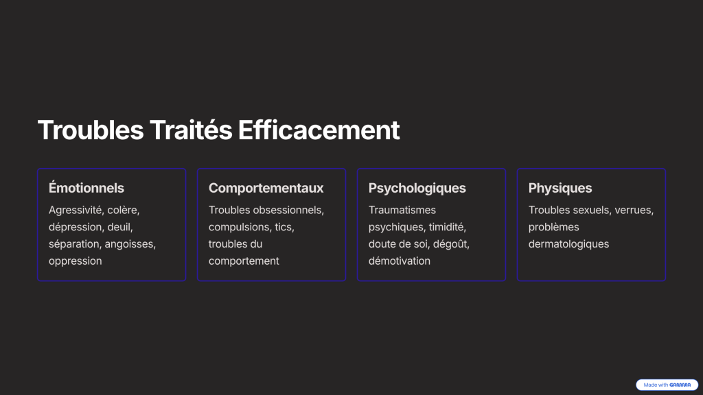 troubles traites efficacements emotionnel comportementaux ^psychologique physique trouble sexuels agressivite colere compulsions timidite
